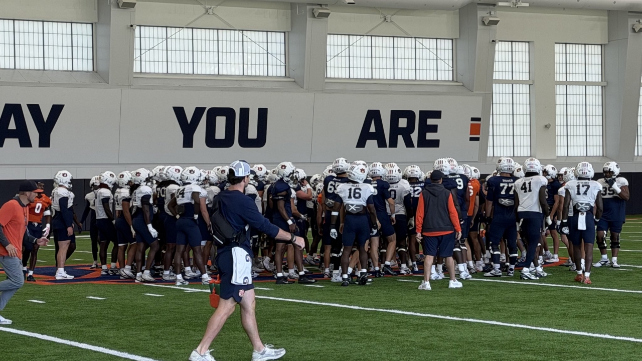 Auburn football team gathered during preseason camp